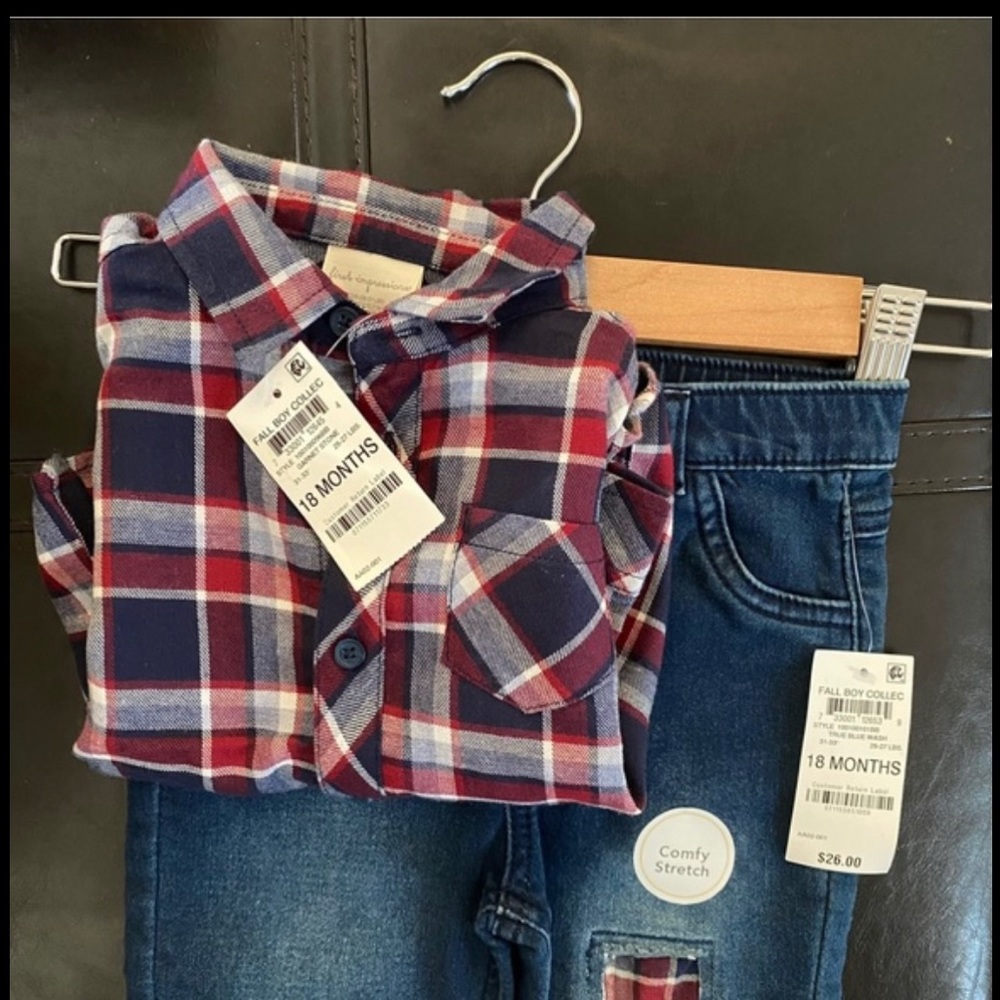 First Impressions Plaid Shirt and Jeans Set 18 months